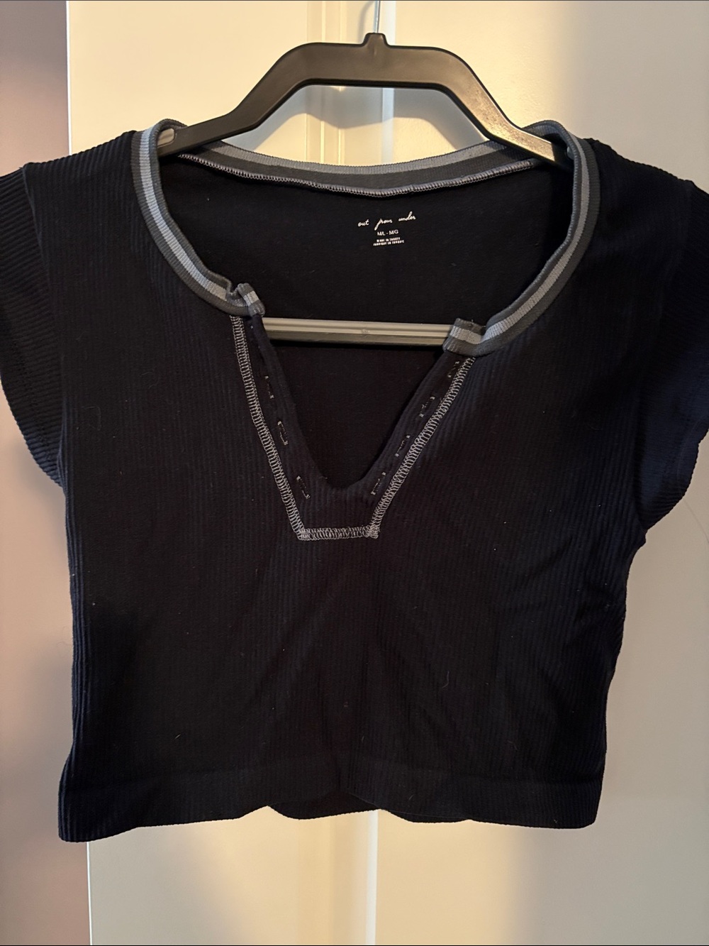 Urban Outfitters Black Ribbed Crop Top with Gray Contrast Trim